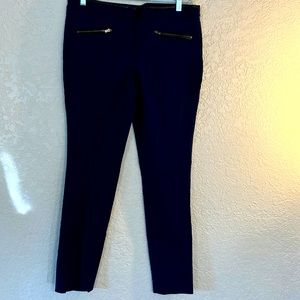 DKNY Navy OR Black Flat Front Stretch Straight Leg Trouser Faux Leather Trim